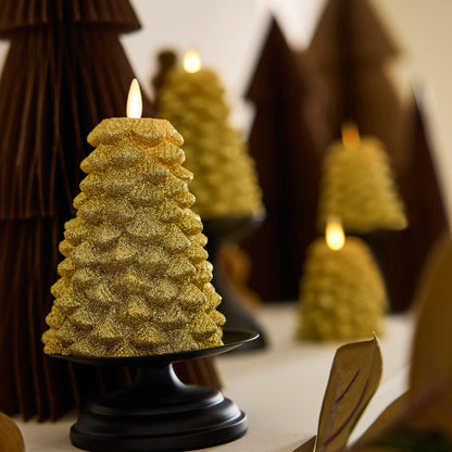 Rich Gold Glitter Flameless Candle North Tree