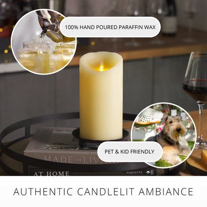 Ivory Flameless Candle Pillar -Scallop Top - 4" Width