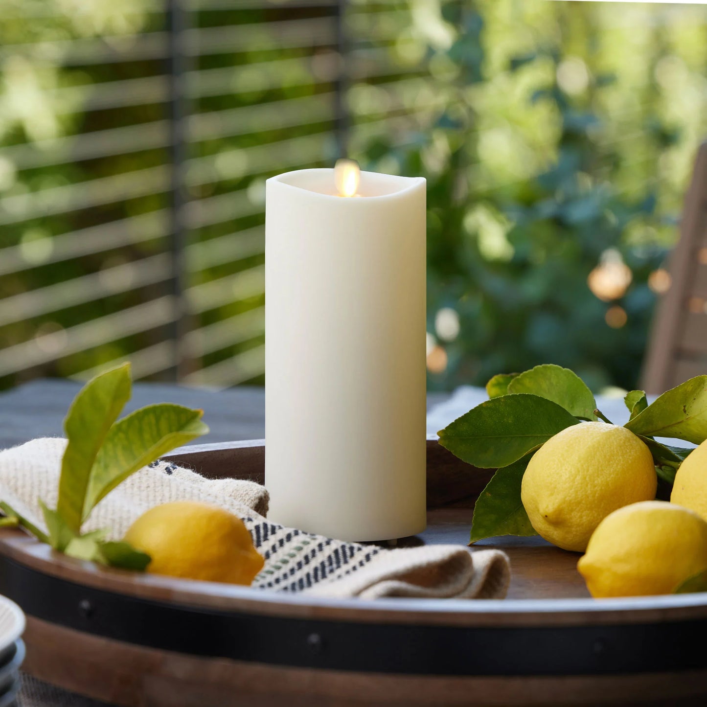Pearl Ivory Outdoor Flameless Candle Pillar - Melted Top - 3.25" Width