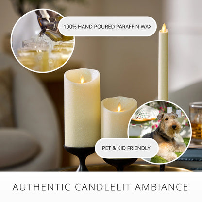 Radiant Ivory Glitter Flameless Candle Pillars