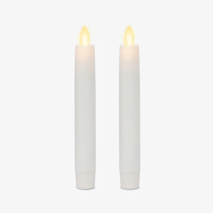 White Flameless Candle Tapers - Flat Top - 6.75" Height - Set of 2