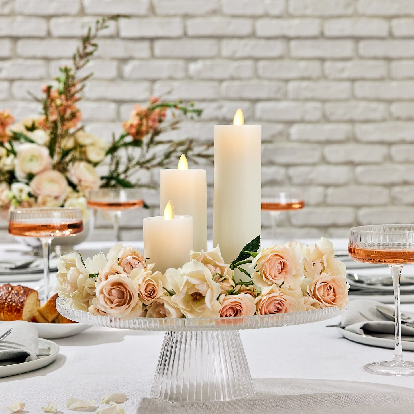 White Flameless Candle Slim Pillar - Recessed Top