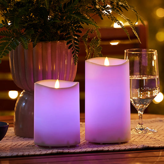 Outdoor Color Changing Flameless Candle Pillar with Remote - Melted Top - 3.75" Width