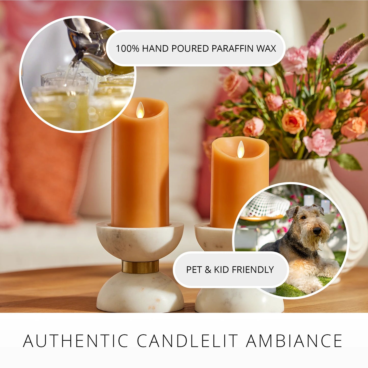 Sunlit Honey Scallop Flameless Candle Pillar