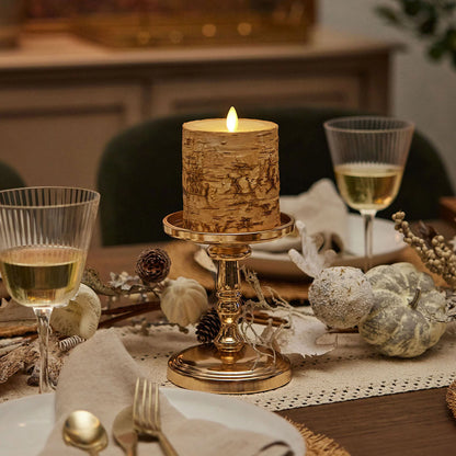 Real Birch Wood Flameless Candle Pillar - Recessed Top - 3.5" Width