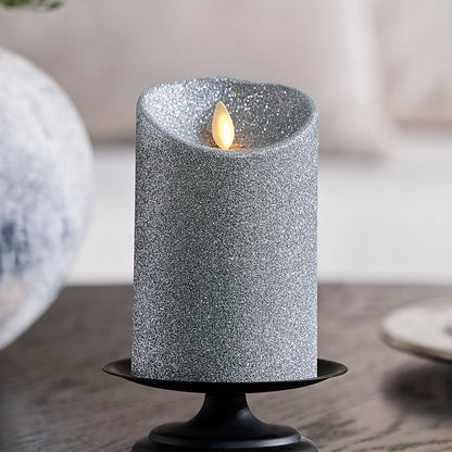 Brilliant Silver Glitter Flameless Candle Pillars