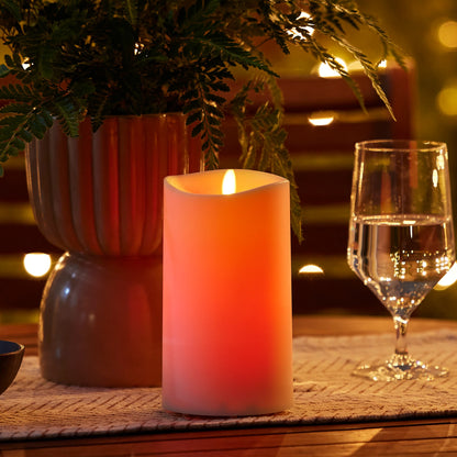 Outdoor Color Changing Flameless Candle Pillar with Remote - Melted Top - 3.75" Width
