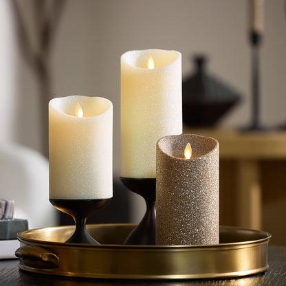 Radiant Ivory Glitter Flameless Candle Pillars
