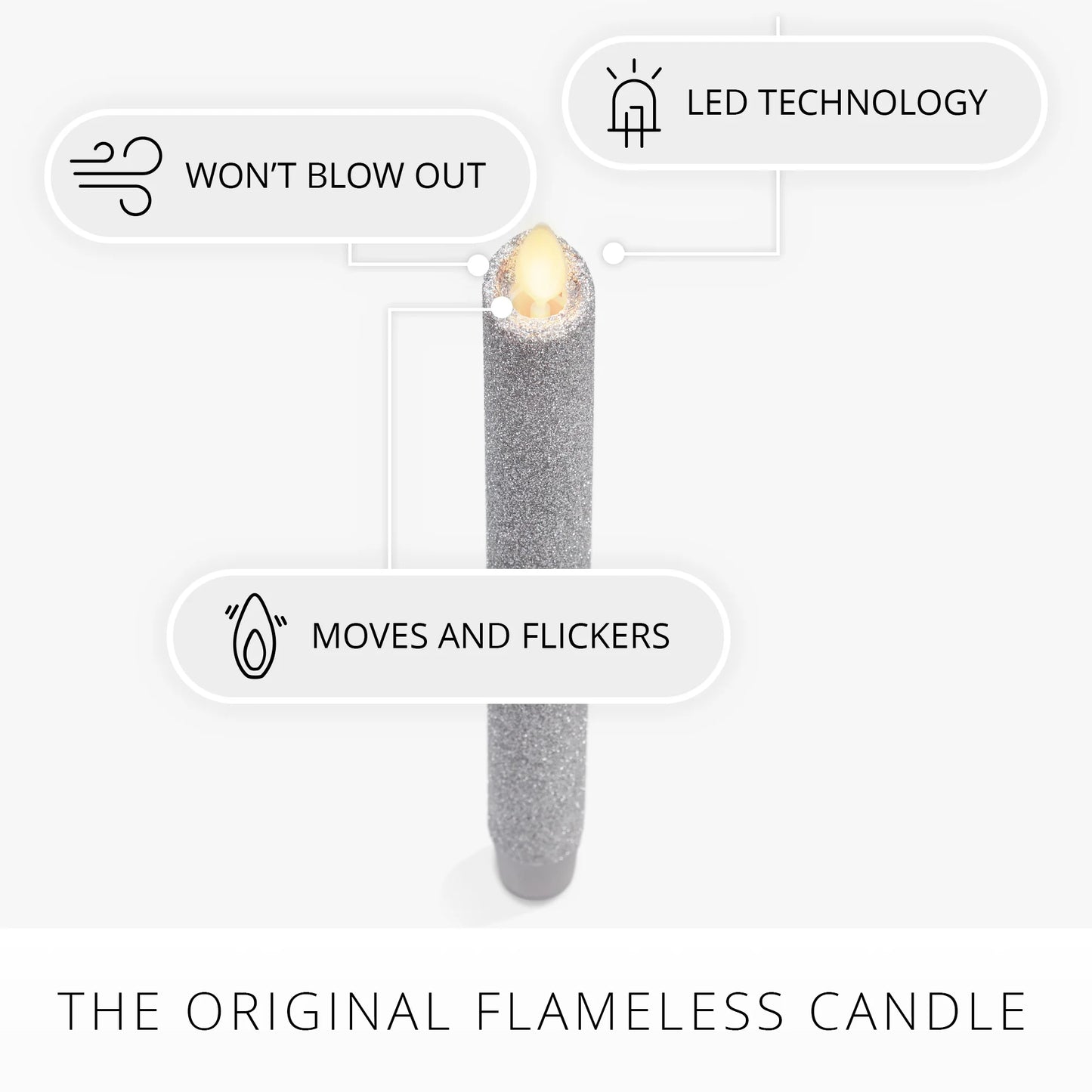 Brilliant Silver Glitter Flameless Candle Taper