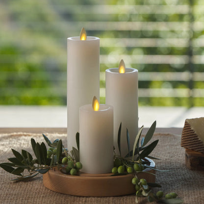 White Flameless Candle Slim Pillar - Recessed Top