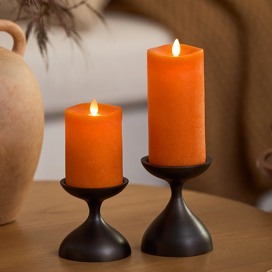 Chalky Burnt Orange Flameless Candle Pillar
