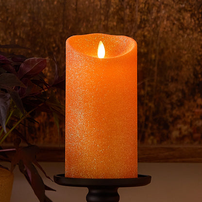 Russet Orange Glitter Flameless Candle Pillar