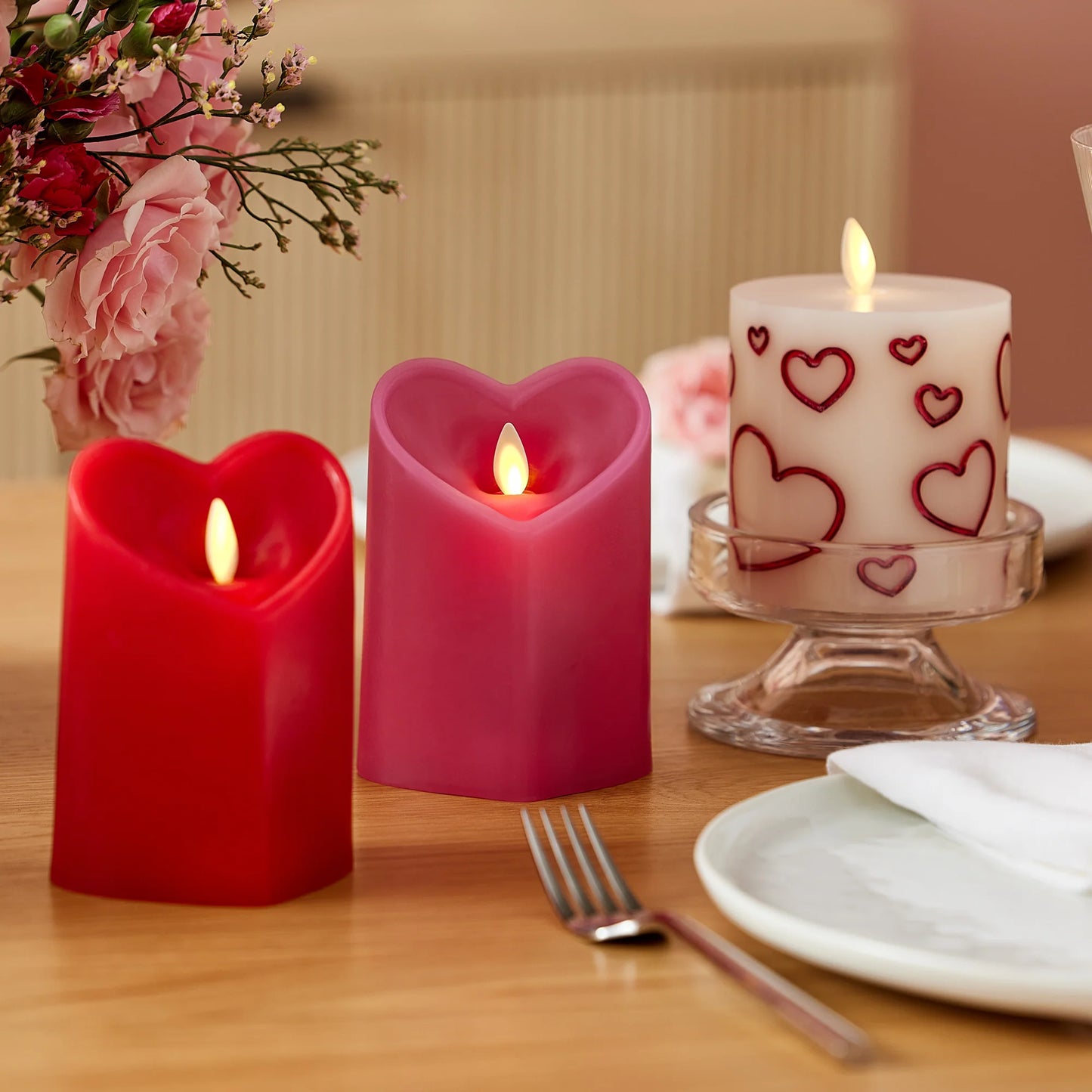 Raspberry Sorbet Flameless Candle Heart Pillar