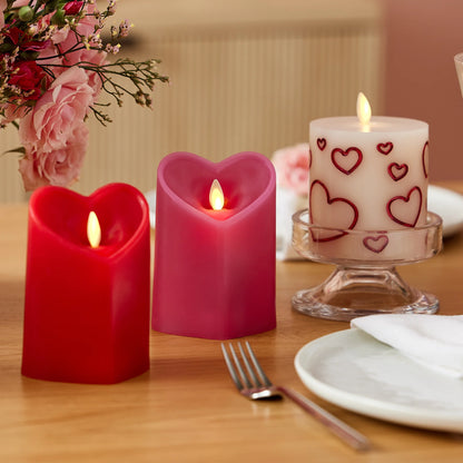 Raspberry Sorbet Flameless Candle Heart Pillar