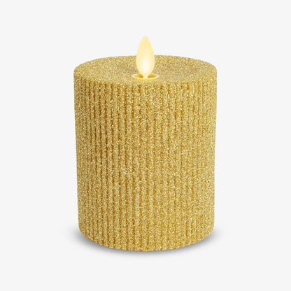 Rich Gold Glitter Ribbed Flameless Candle Pillar