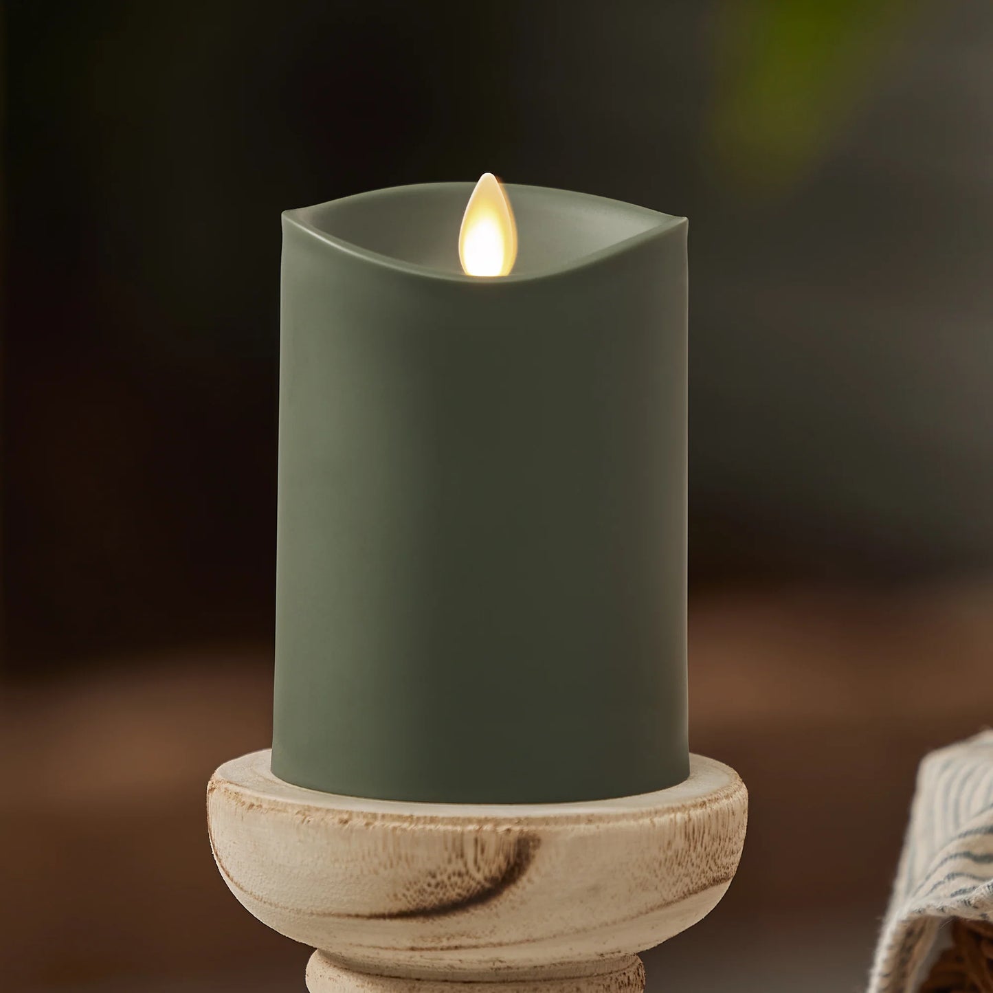 Loden Green Outdoor Flameless Candle Pillar