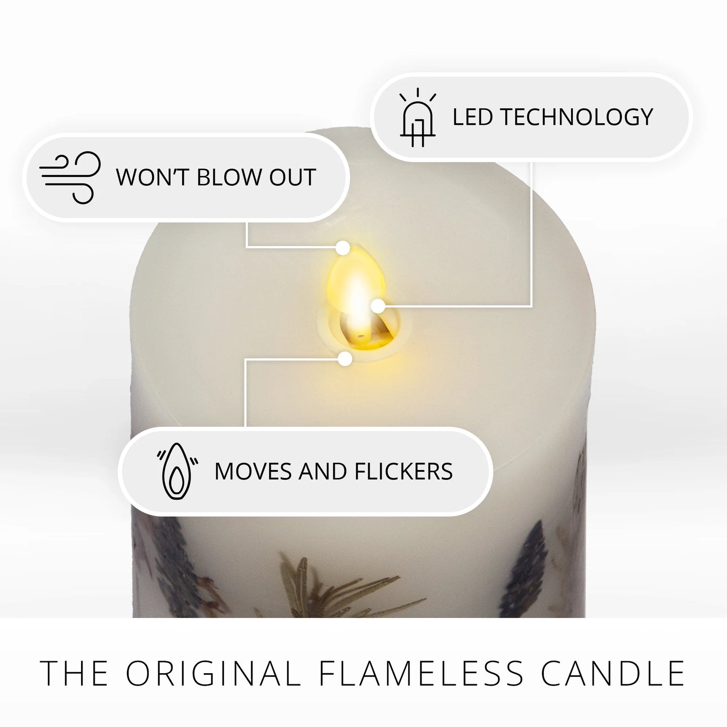 Flameless Embedded Lavender & Rosemary Candle Pillar - Recessed Top