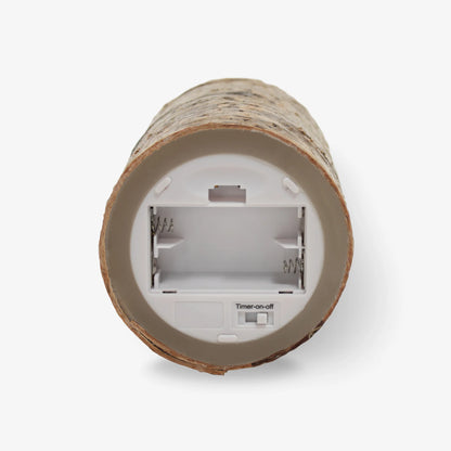 Real Birch Wood Flameless Candle Pillar - Recessed Top - 3.5" Width