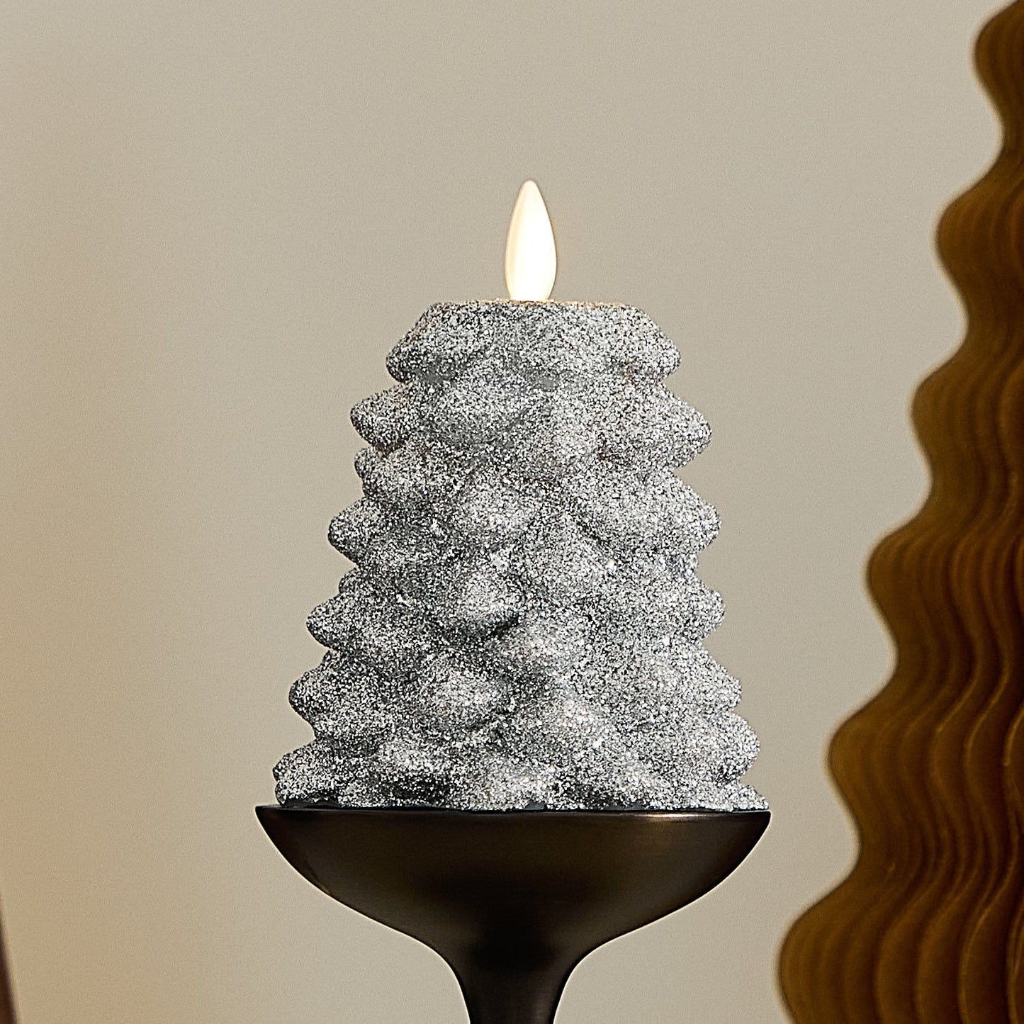 Brilliant Silver Glitter Flameless Candle North Tree