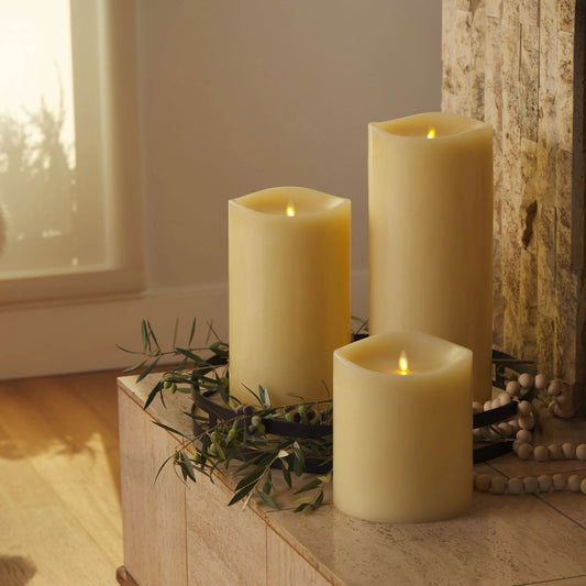 Ivory Flameless Candle Grand Pillar - Melted Top - 6.25" Width