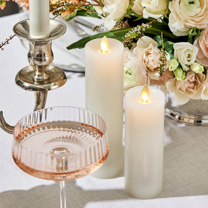 White Flameless Candle Slim Pillar - Recessed Top