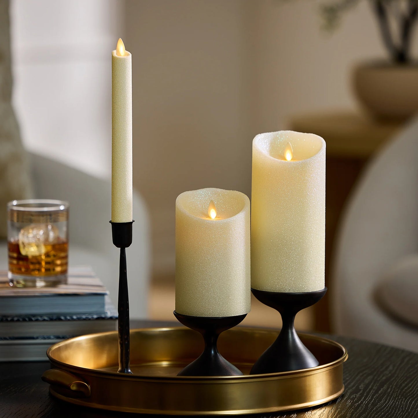 Radiant Ivory Glitter Flameless Candle Taper