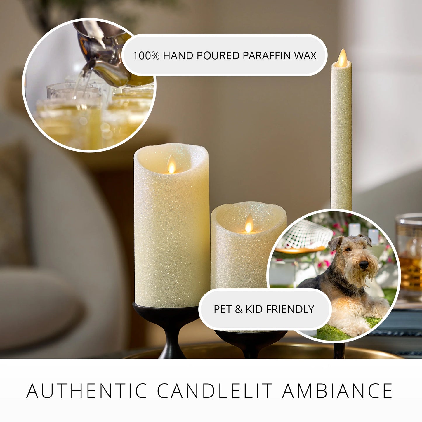 Radiant Ivory Glitter Flameless Candle Taper