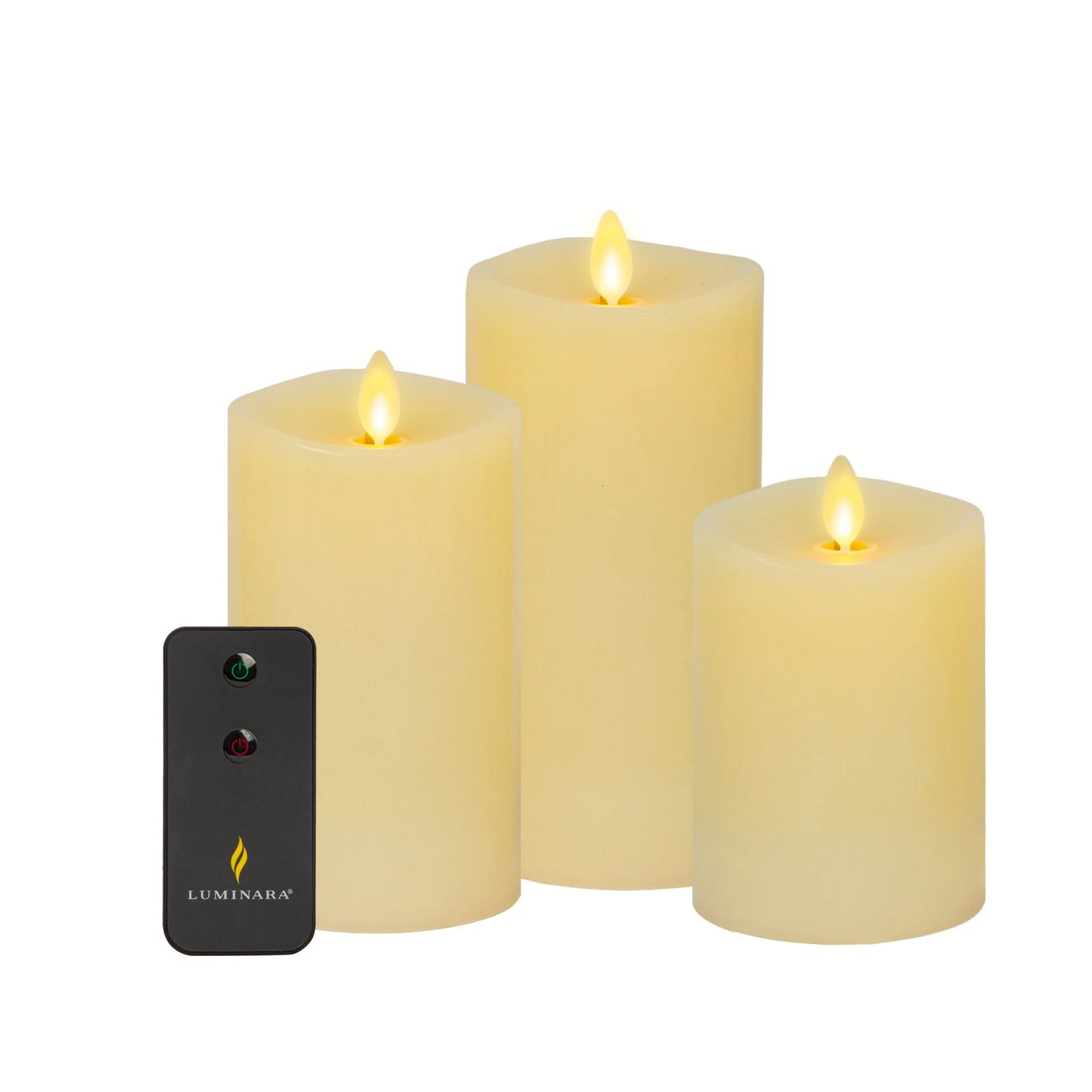Ivory Flameless Candle Pillars with Remote - Melted Top - Set of 3