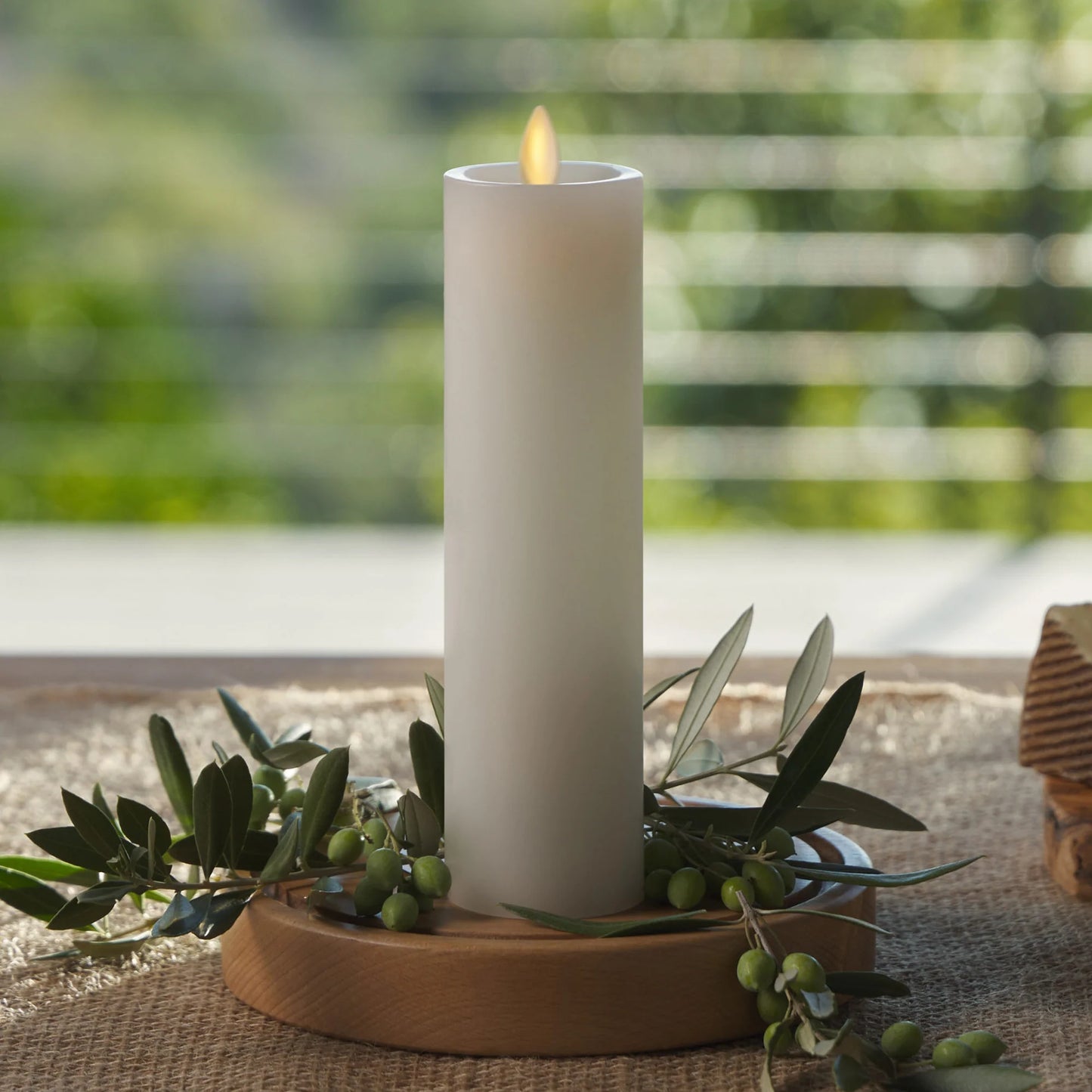 White Flameless Candle Slim Pillar - Recessed Top