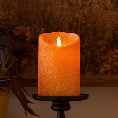 Russet Orange Glitter Flameless Candle Pillar