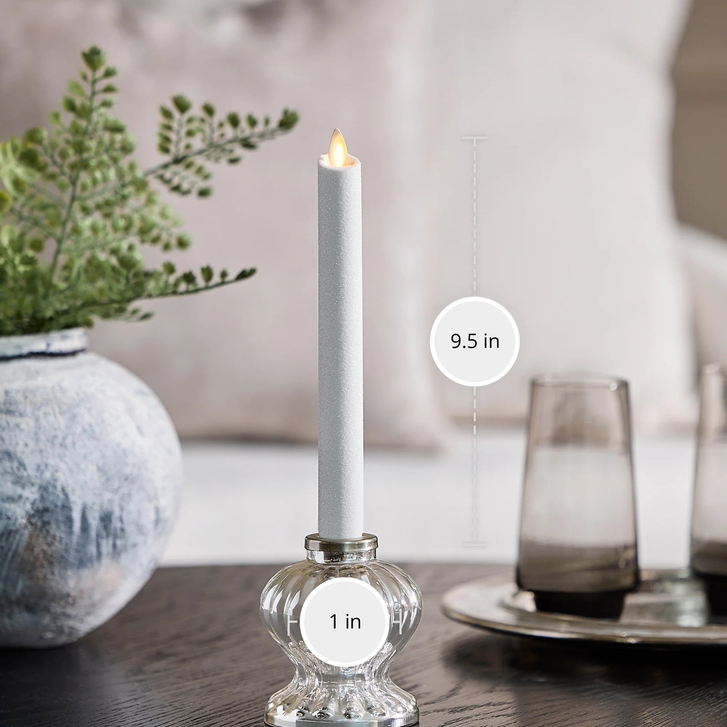 Dazzling White Glitter Flameless Candle Taper