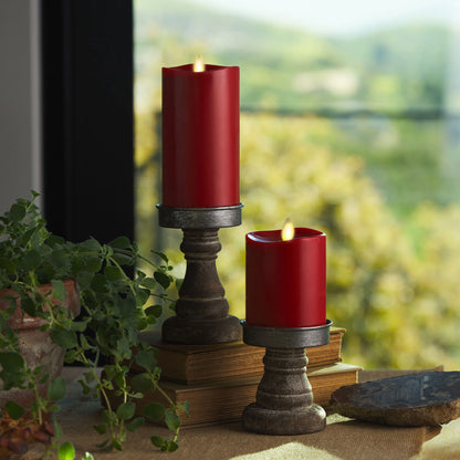 Burgundy Flameless Candle Pillar - Melted Top - 3" Width