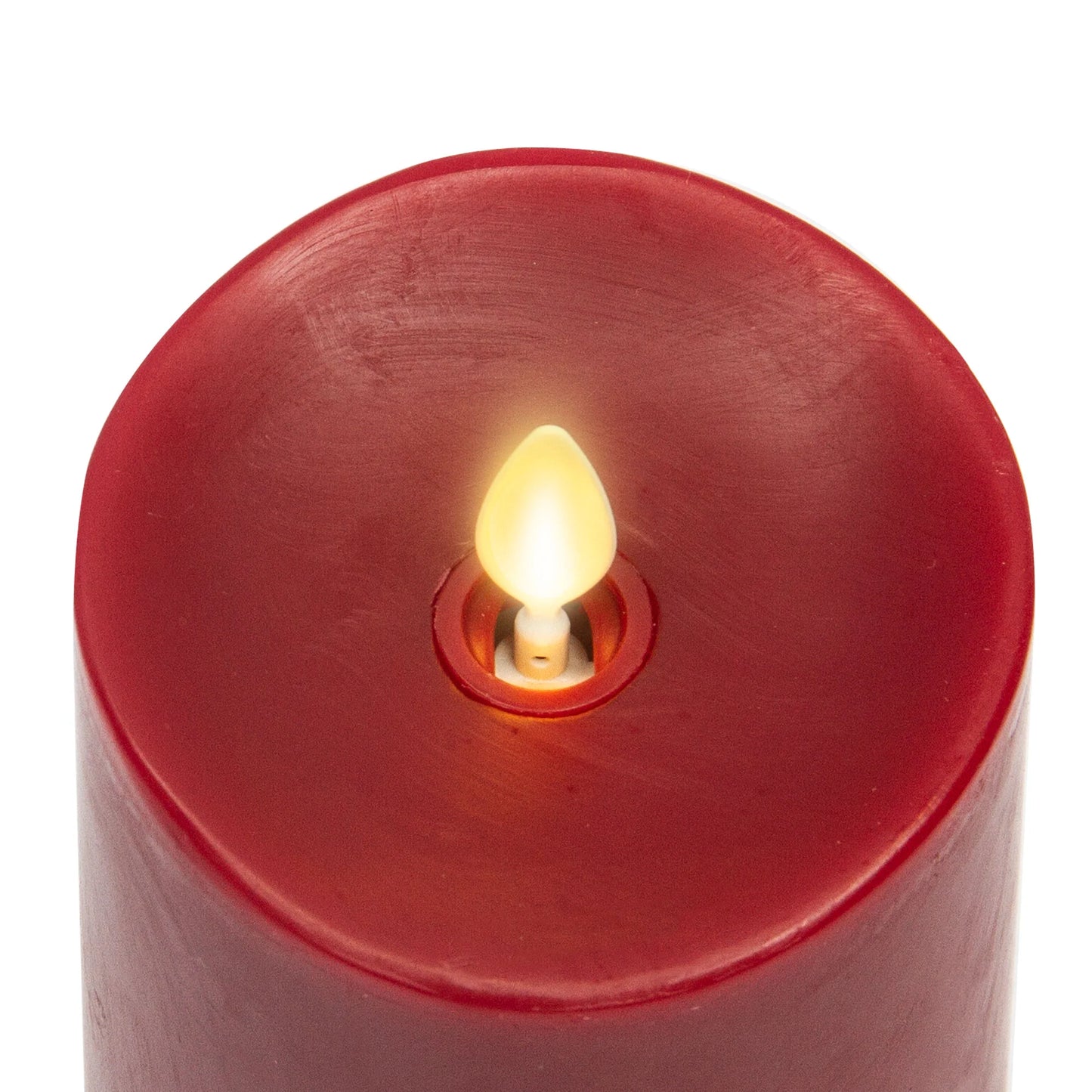 Burgundy Flameless Candle Pillar - Melted Top - 3" Width