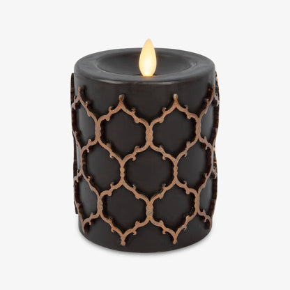 Black Embossed Fretwork Flameless Candle Pillar