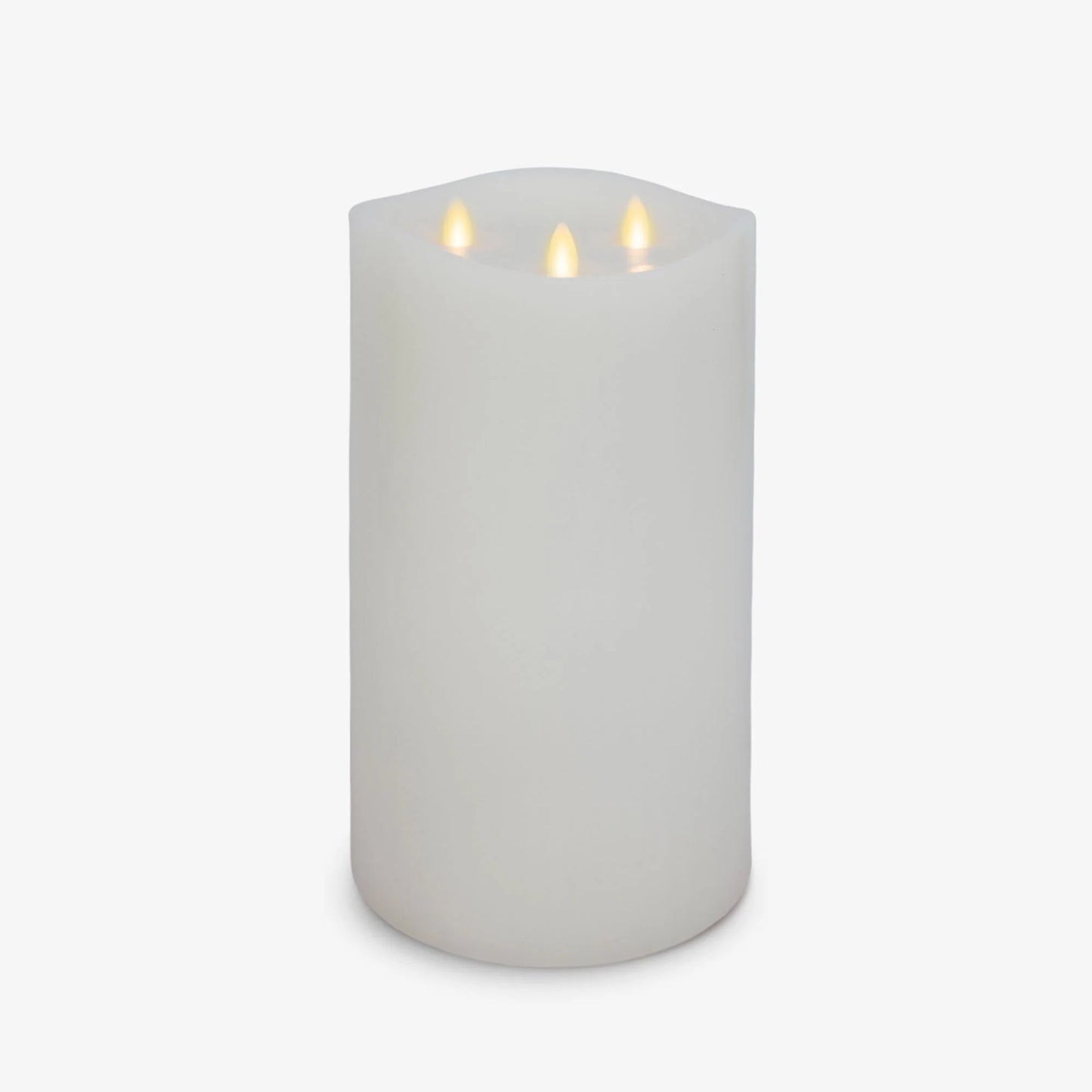 White Flameless Candle Tri-Flame Grand Pillar - Melted Top