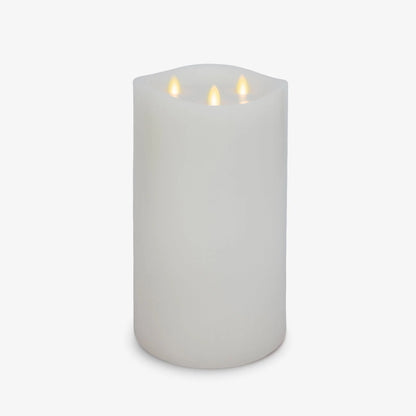 White Flameless Candle Tri-Flame Grand Pillar - Melted Top
