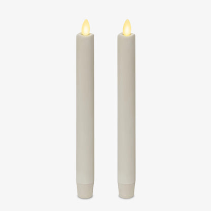 White Flameless Candle Tapers - Melted Top - 9.5" Height - Set of 2