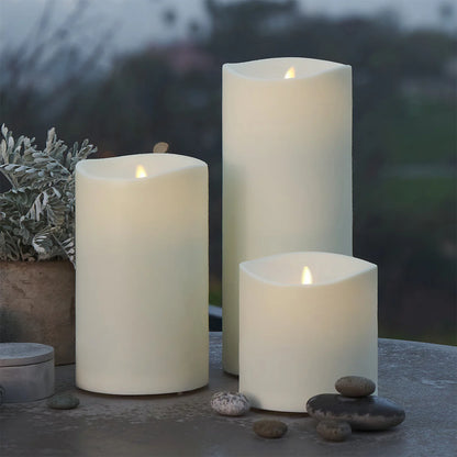 Pearl Ivory Outdoor Flameless Candle Grand Pillar with Remote - Melted Top