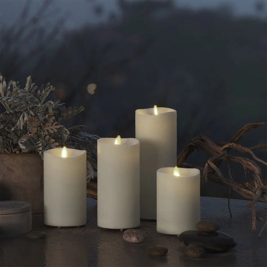 Pearl Ivory Outdoor Flameless Candle Pillar - Melted Top - 3.25" Width