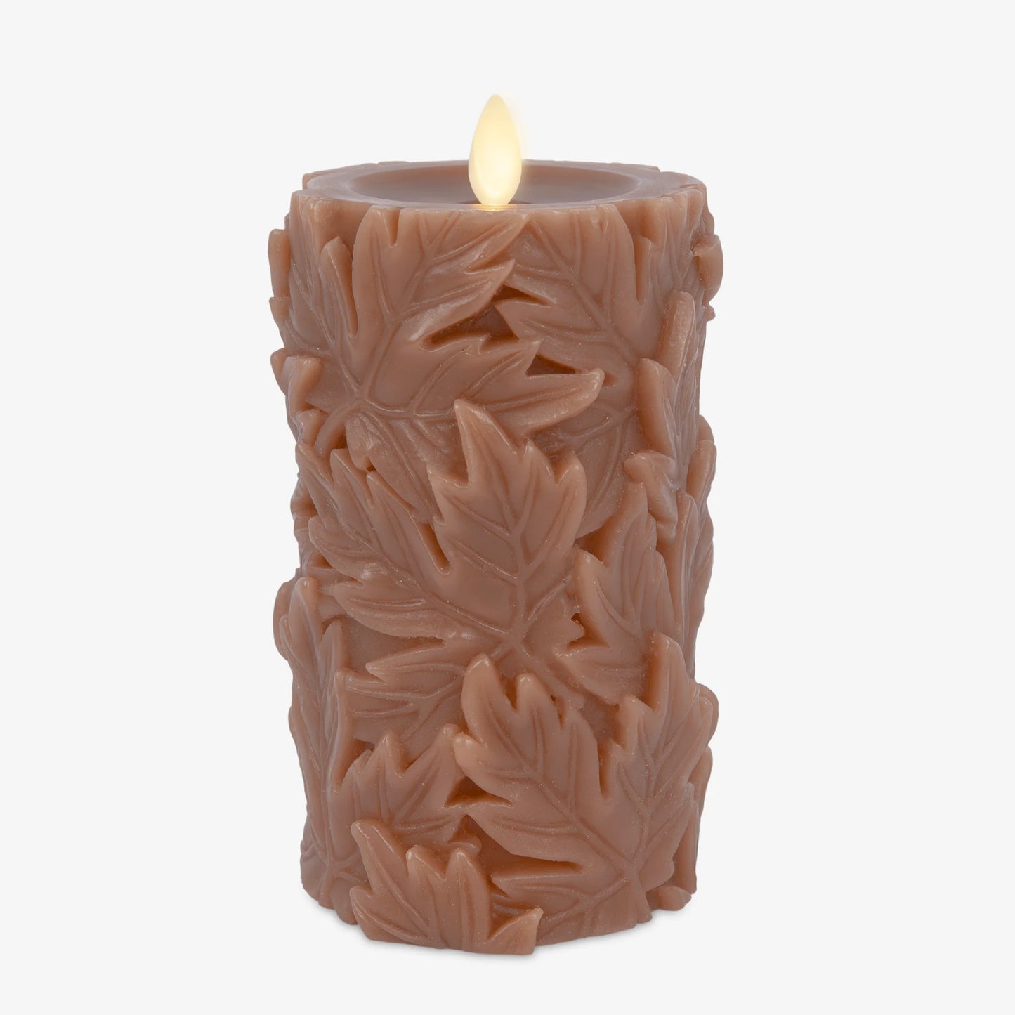 Caramel Café Embossed Leaves Flameless Candle Pillars