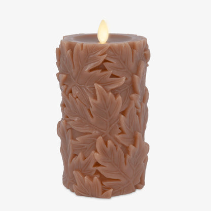 Caramel Café Embossed Leaves Flameless Candle Pillars