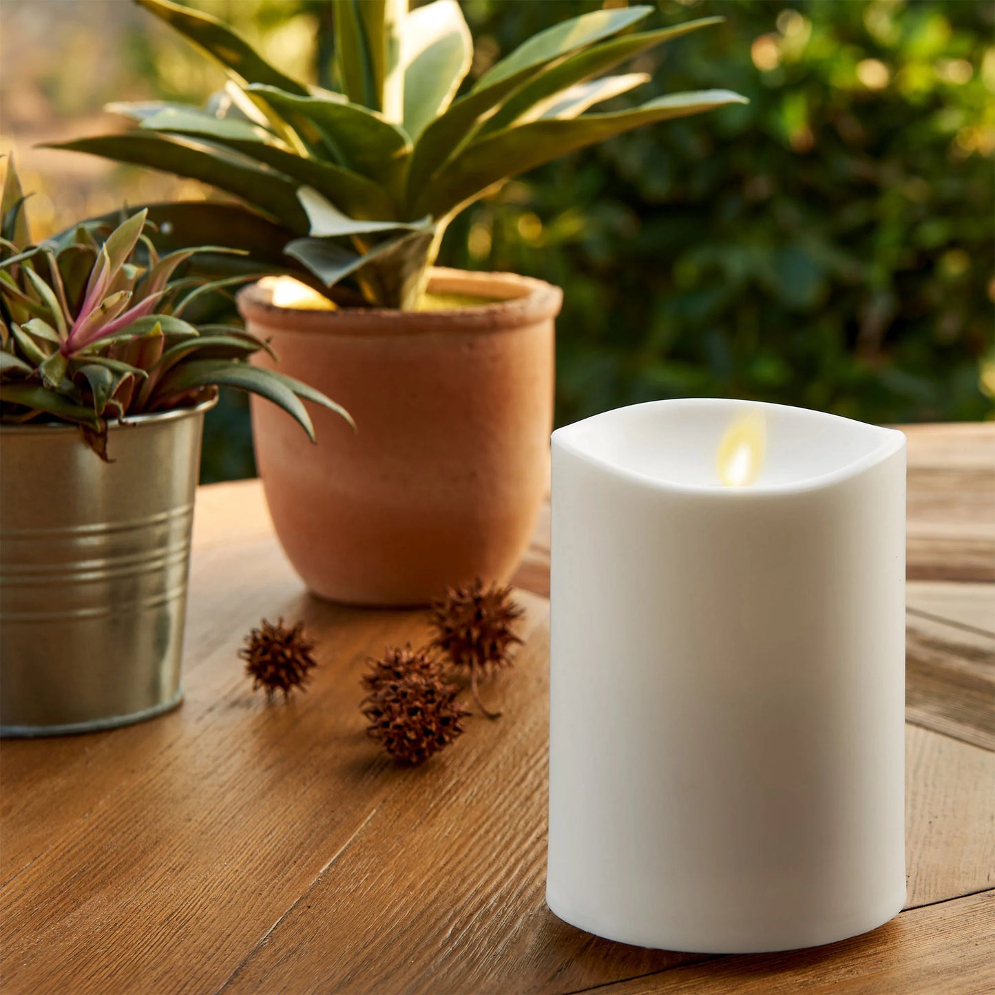 Outdoor Flameless Ivory Pearl Candle Pillar - Melted Top - 3.75" Width