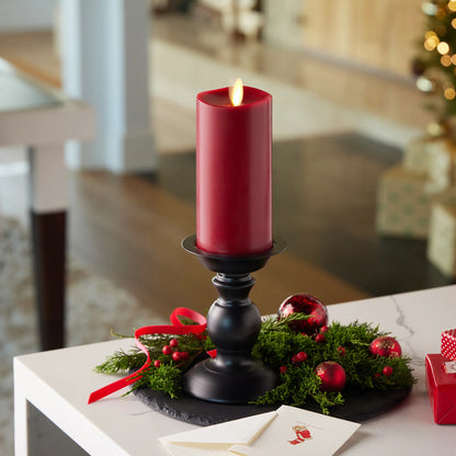 Burgundy Flameless Candle Pillar - Melted Top - 3" Width